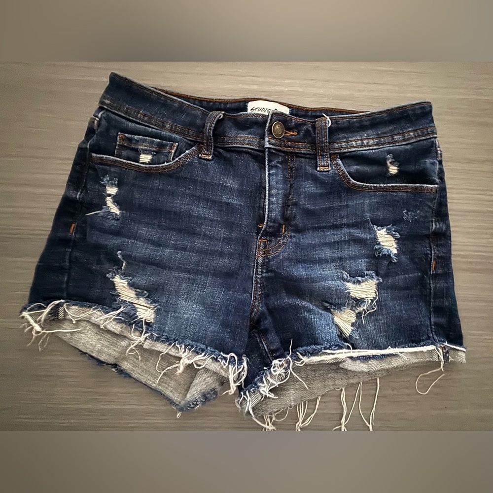 Studio Blue High Rise Distressed Denim Shorts